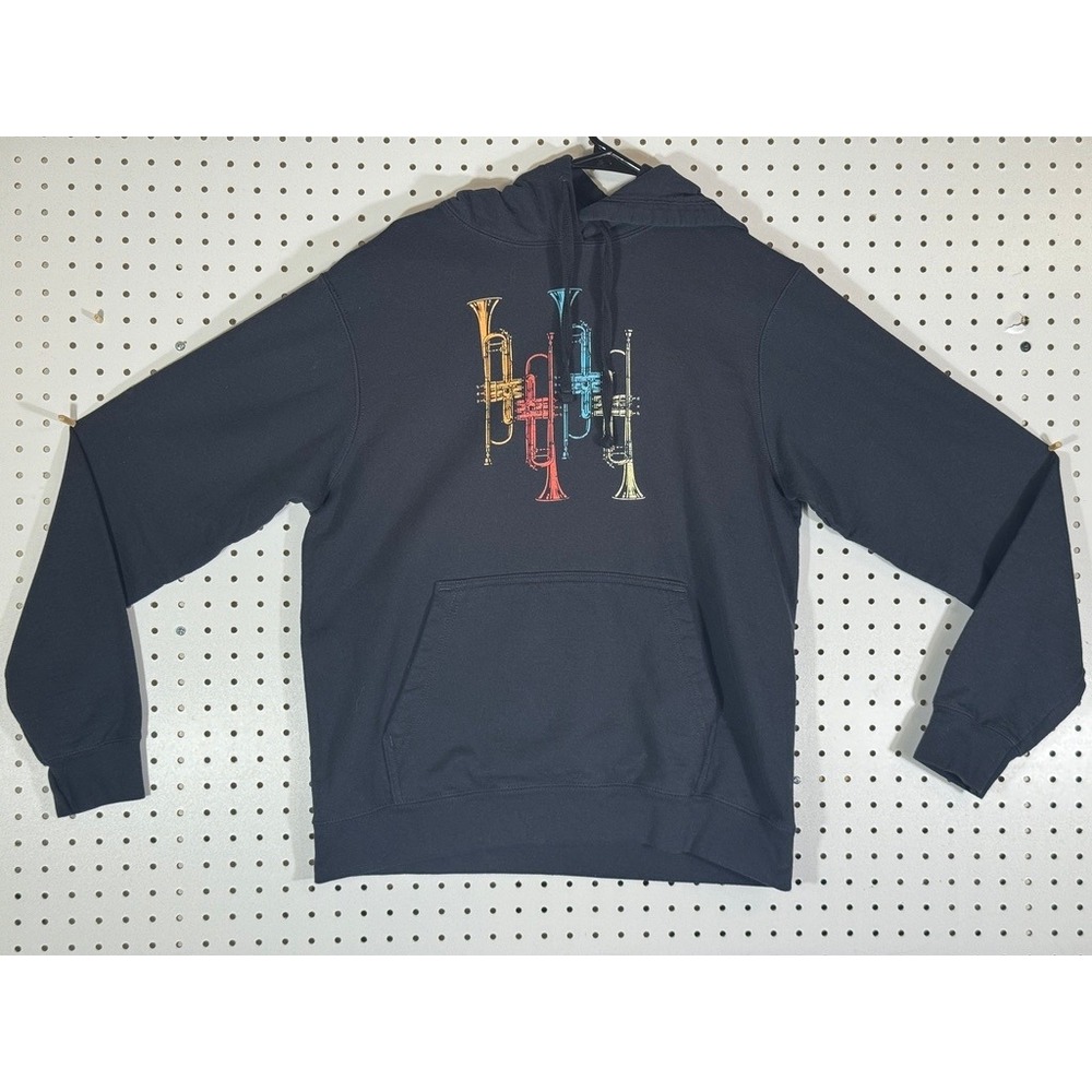 Port & Company Mens Black Trumpet Graphic Hoodie Sweatshirt Medium PC143H